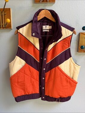 Anna Sui + Target collab Cream, Orange & Purple Colorblock Puffer Vest